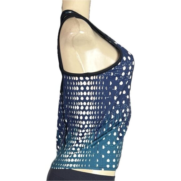Threads 4 Thought L Navy/Teal Dots Bra Shelf Racerback Double Strap Active Tank - Picture 3 of 6